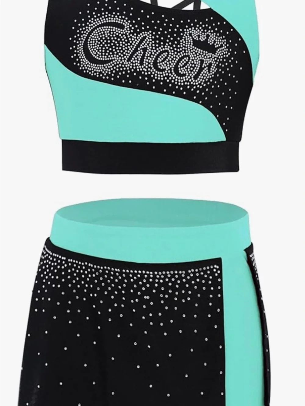 New 2 Piece Cheerleading Uniform Outfit Sleeveless Crop Top w/ Skirt cheer sz 8